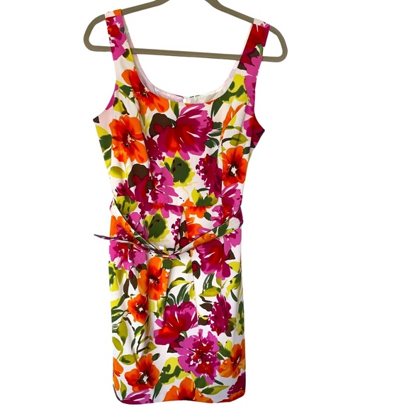 Dress Barn Dresses & Skirts - Dressbarn Vibrant Floral Print Sleeveless Sheath Pleated Bust With Belt Size 12